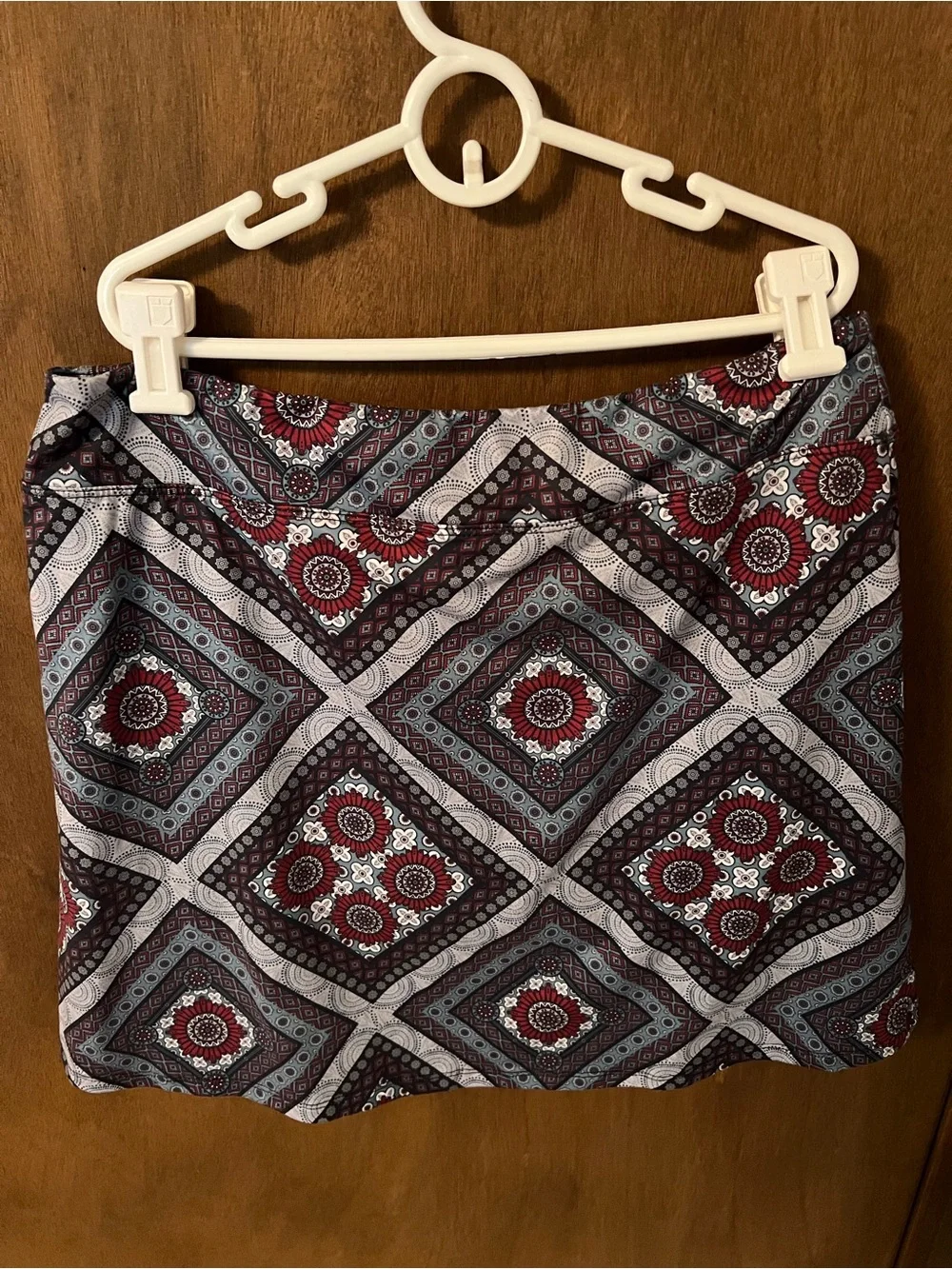 Love Love Skirt Printed Geometric Mini Skort in Burgundy and Gray Athletic Skort